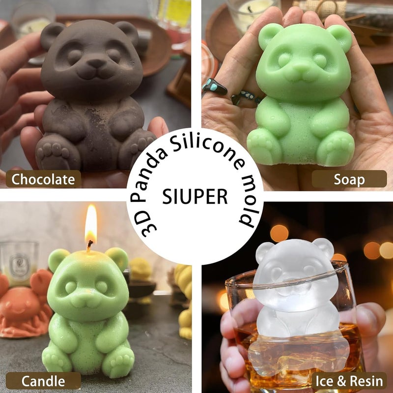 SIUPER 3D Panda Ice Cube Silicone Molds Tray for Whiskey, Cocktail, Drink, Bar; Rich Details. Fun Animal Mold for DIY Craft Taba Squishy Chocolate Soap Candle Resin Gift for Women Girls Boys; 2 Pack - Image 3